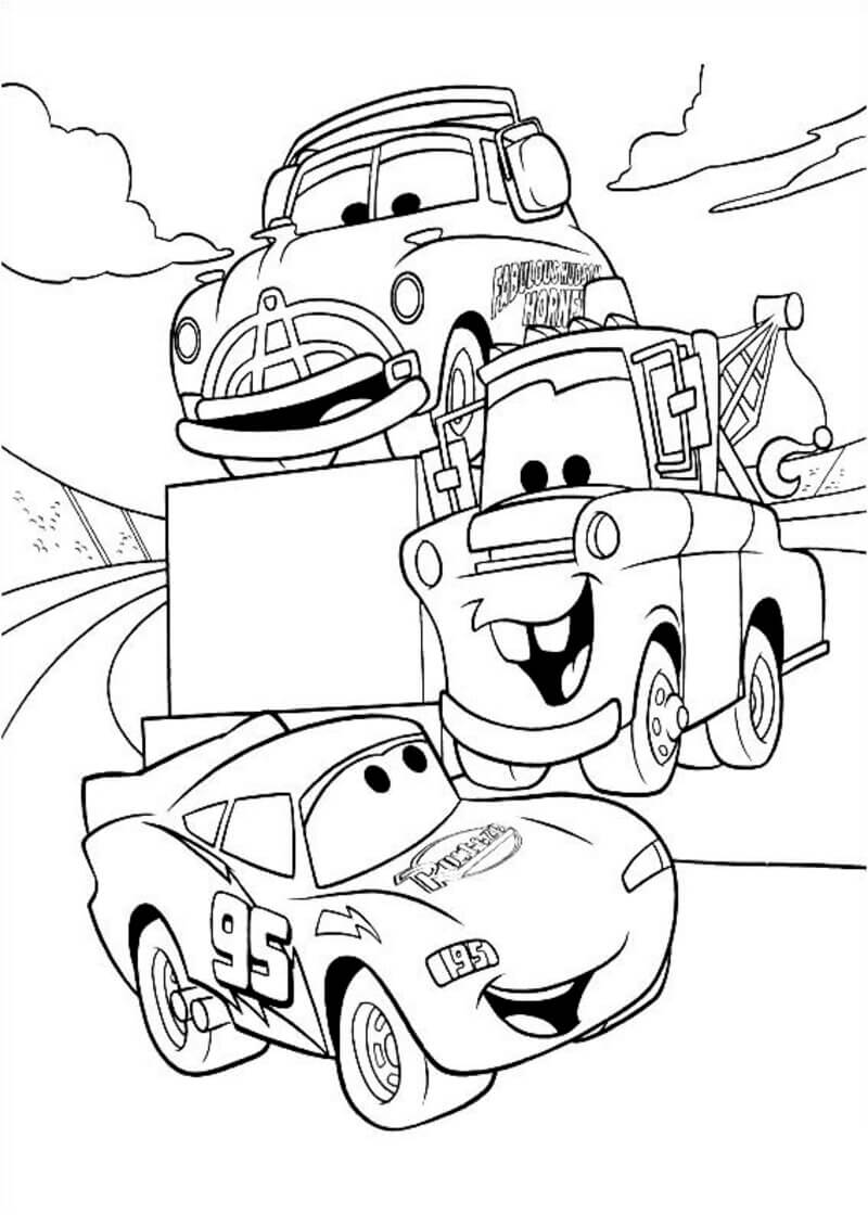 Auto mit drei Zeichentrickfilmen