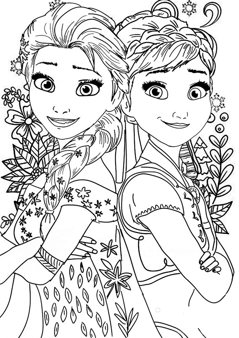 Elsa und Anna mit Blumen