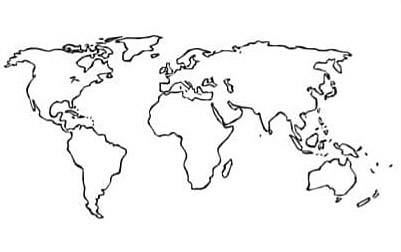 Grob gezeichnete Weltkarte