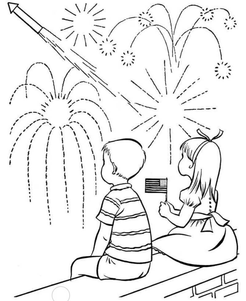 Feuerwerk und zwei Kinder