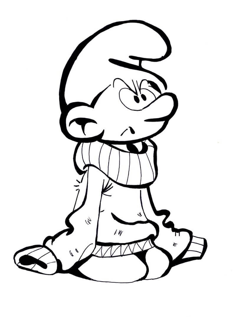 Schlumpf trägt einen großen Pullover
