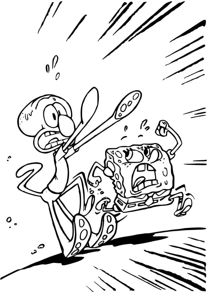 SpongeBob Schwammkopf und Thaddäus rennen
