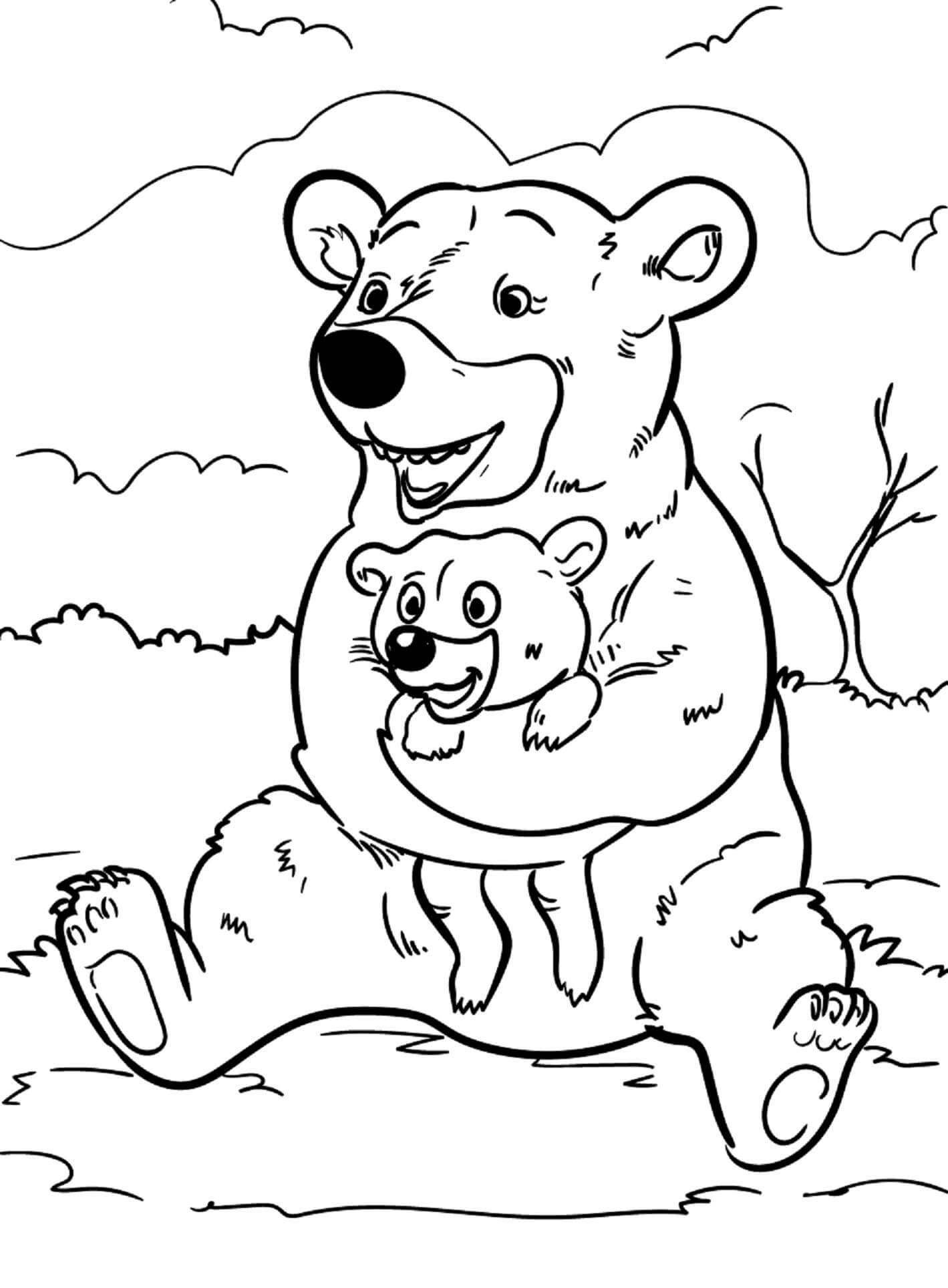 Bärenmutter umarmt Bären enbaby