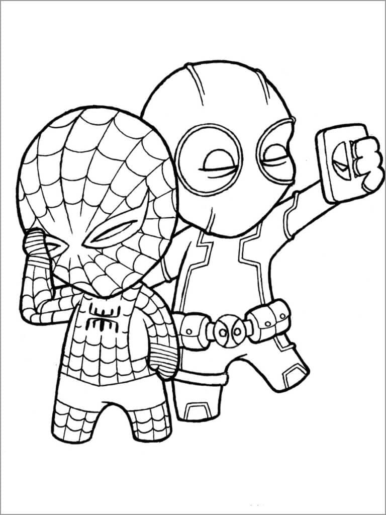 Chibi Deadpool und Spiderman Selfies