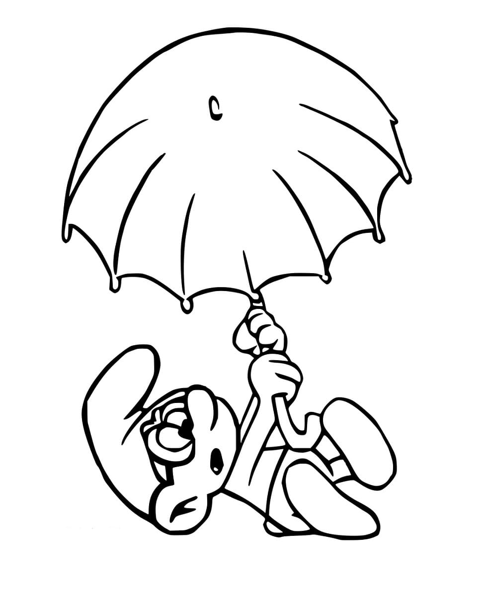 Die Schlümpfe hält einen Regenschirm