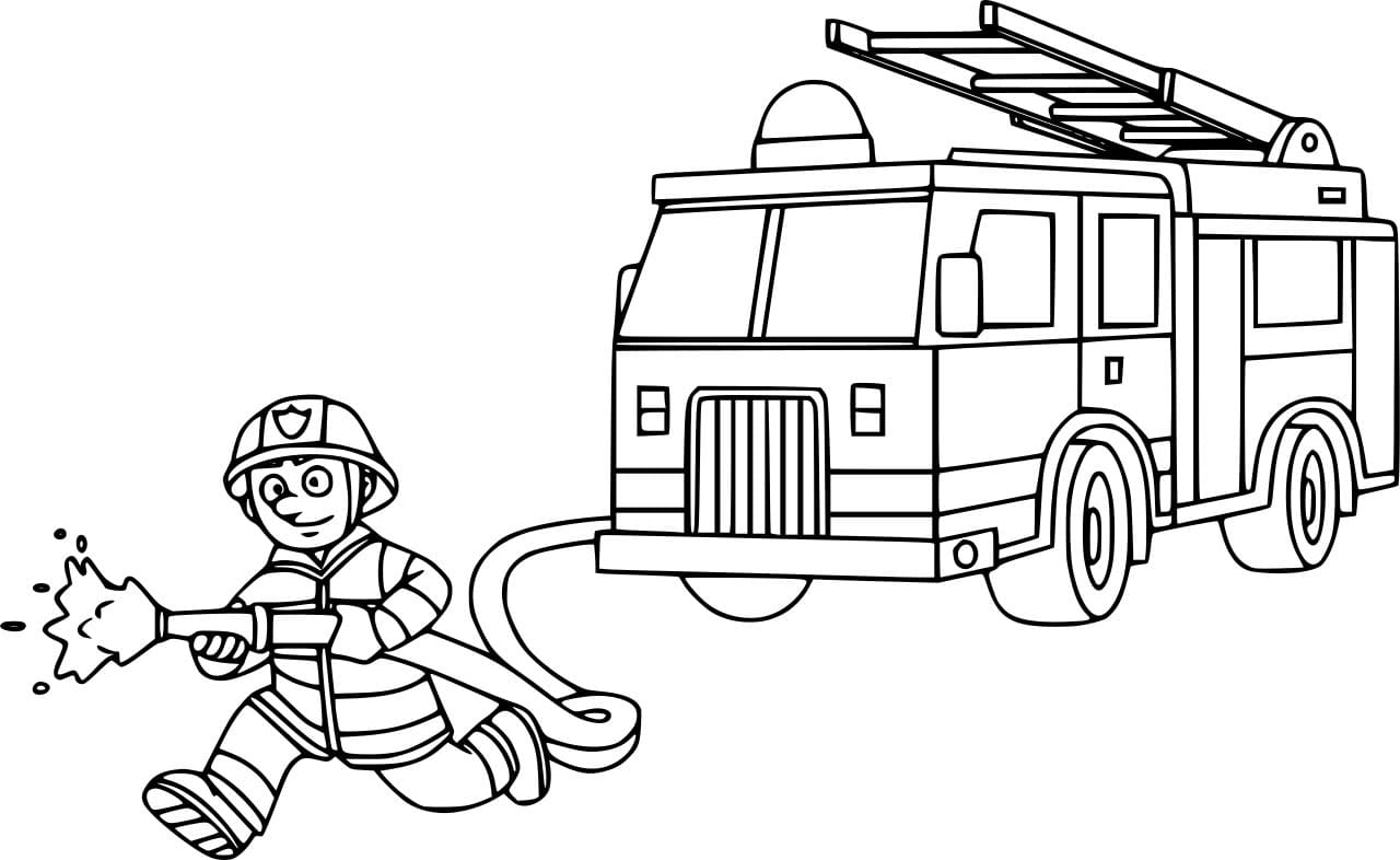 Feuerwehrmann und Feuerwehrauto