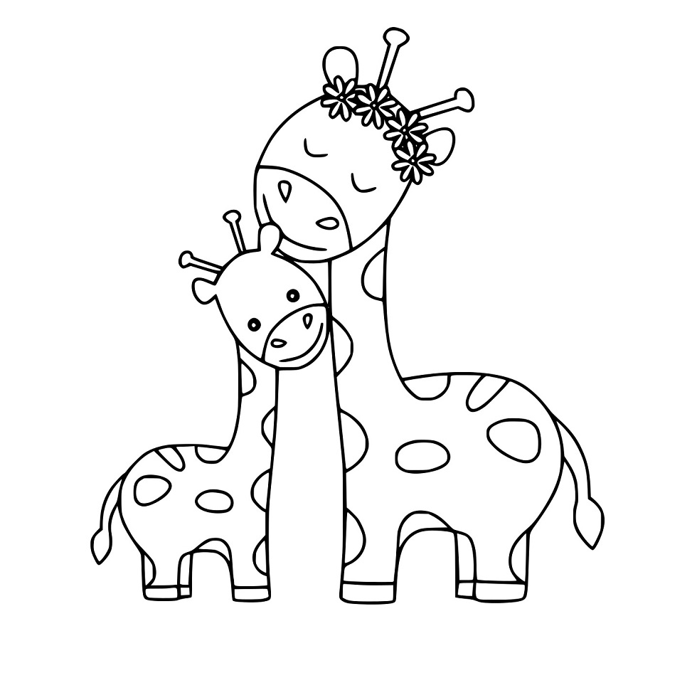 Giraffe Mama und Giraffe Baby