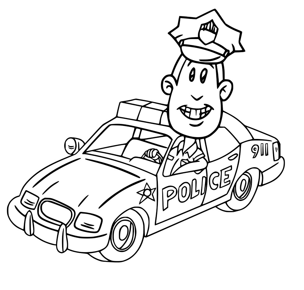 Karikatur Polizist im Auto