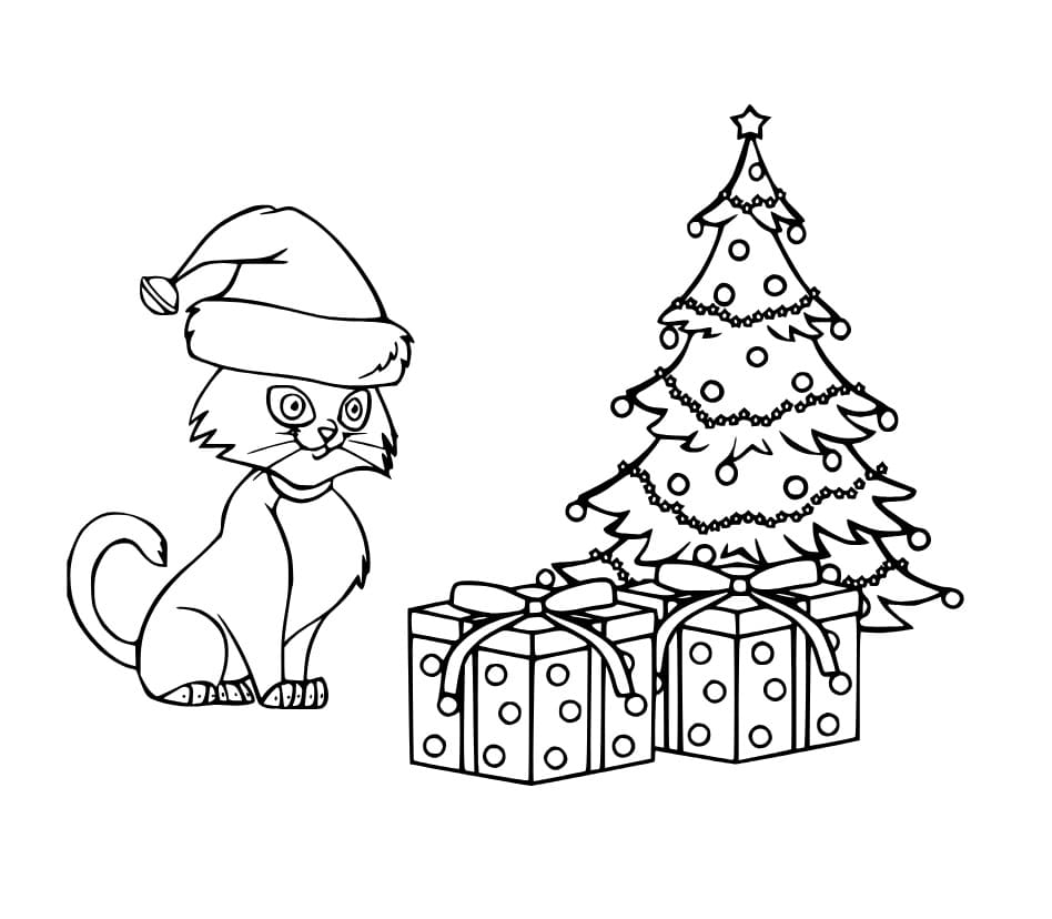 Katze und Weihnachtsbaum gratis