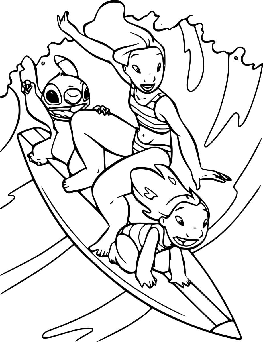 Lilo und Nani surfen mit Stitch