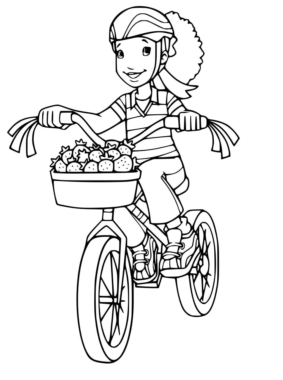 Mädchen auf einem Fahrrad mit Erdbeeren