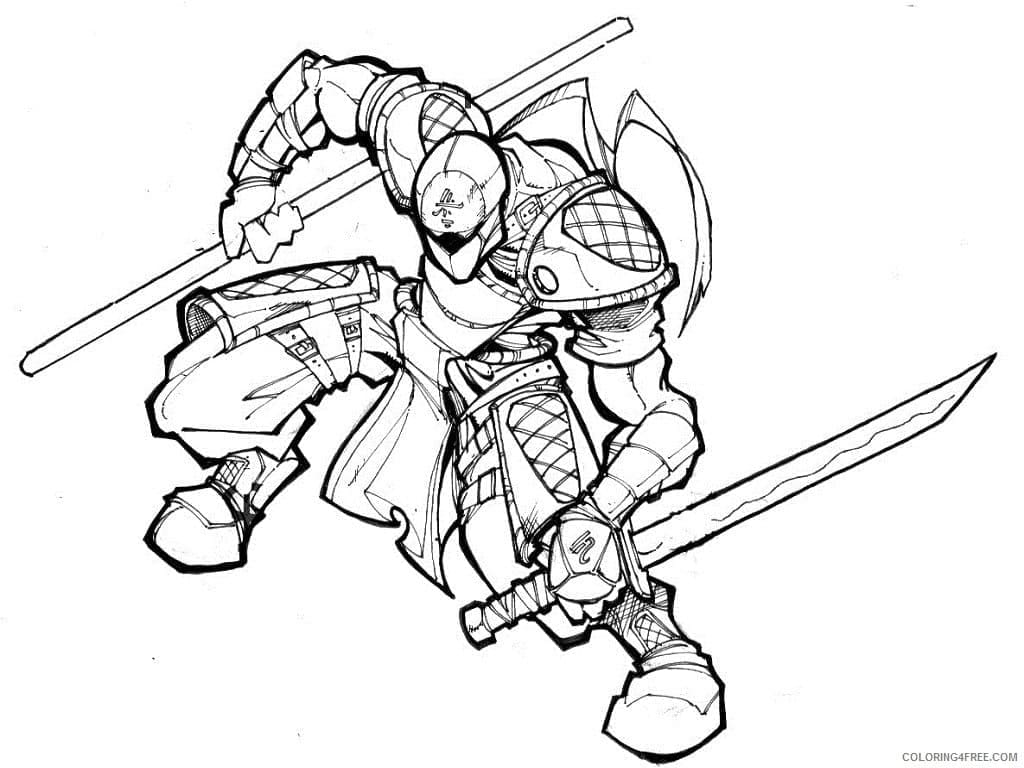 Ninja mit Speer und Schwert