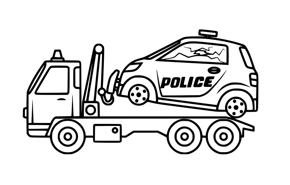 Polizeiauto auf dem Abschleppwagen