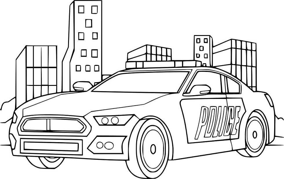Polizeiauto und Gebäude