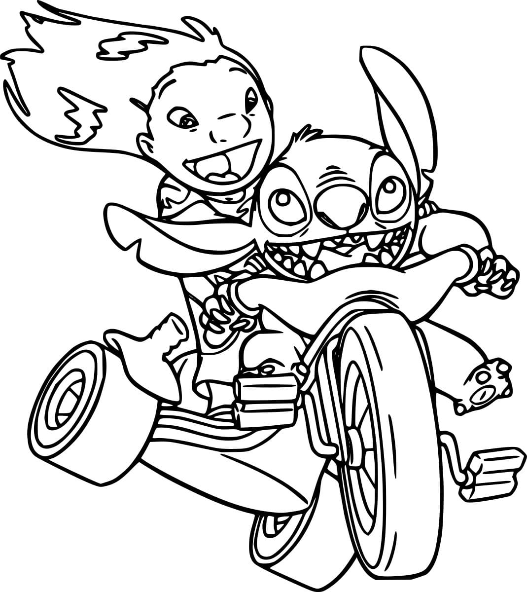 Stitch und Lilo auf dem Dreirad