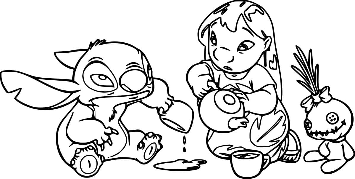 Stitch und Lilo trinken Tee