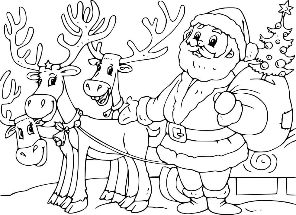 Weihnachtsmann und drei Rentier