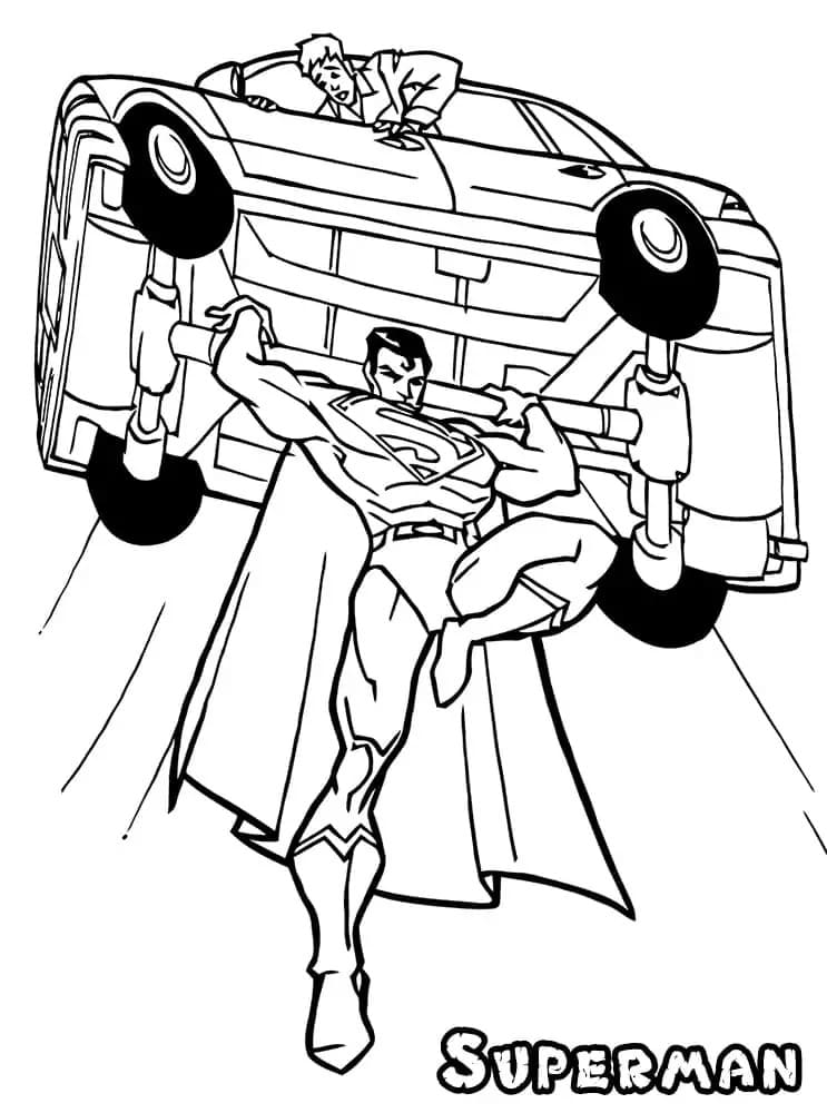 Superman hält ein Auto