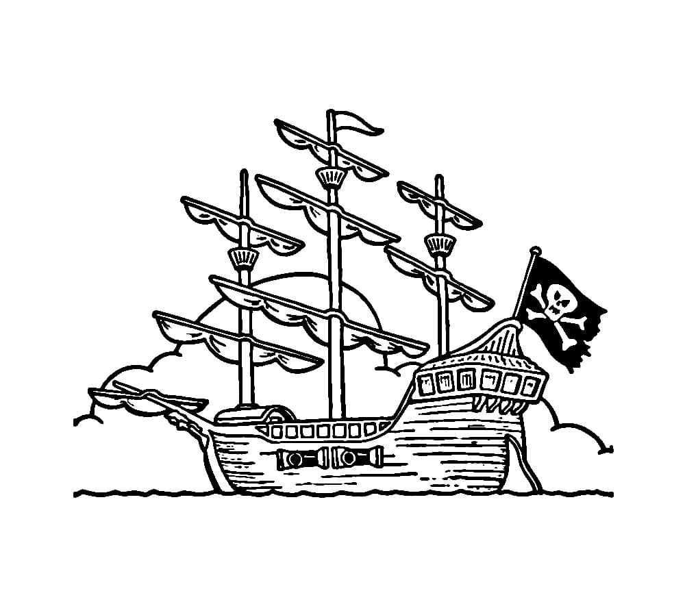 Piratenschiff mit Flagge