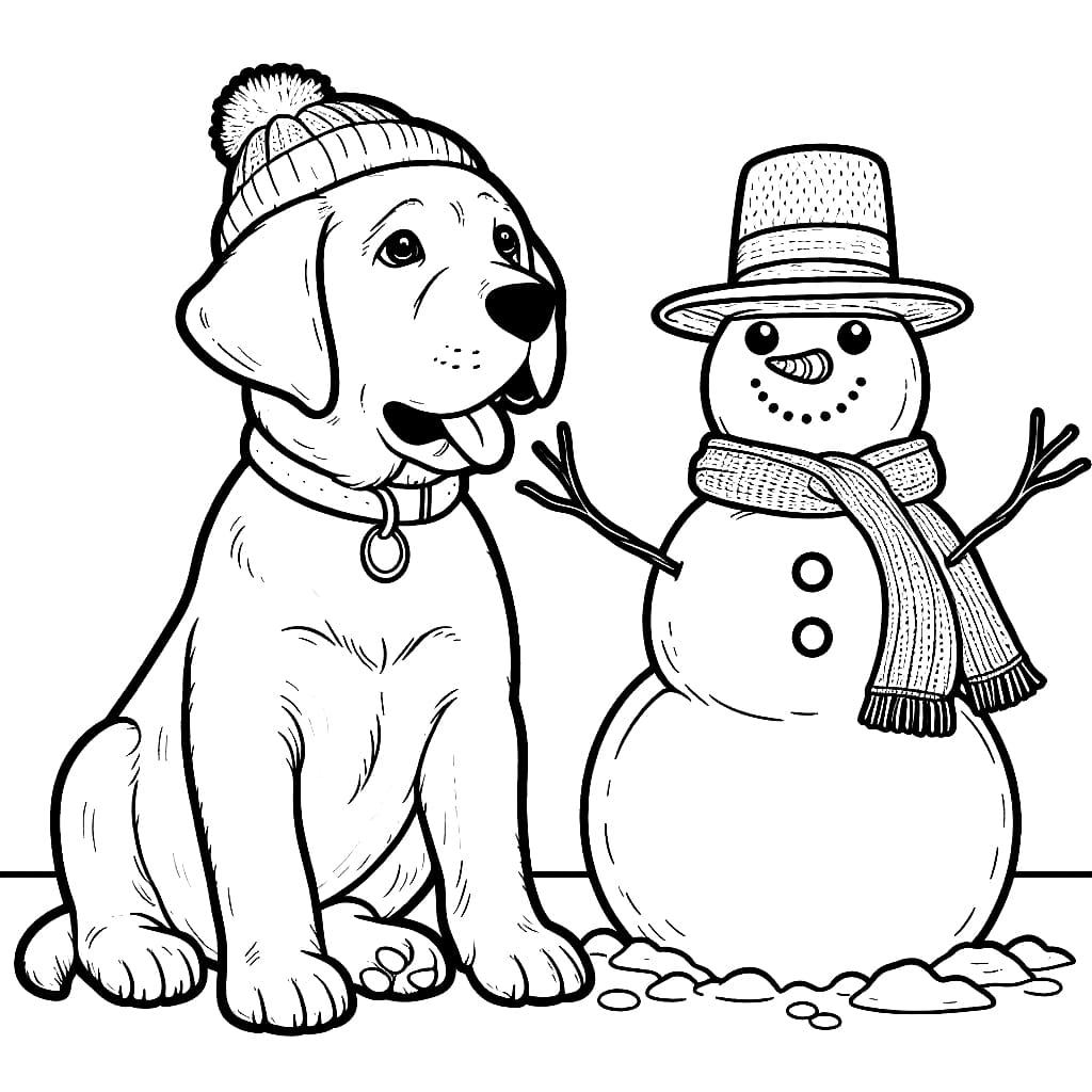 Labrador und Schneemann