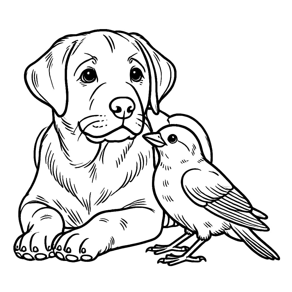 Labrador und Vogel