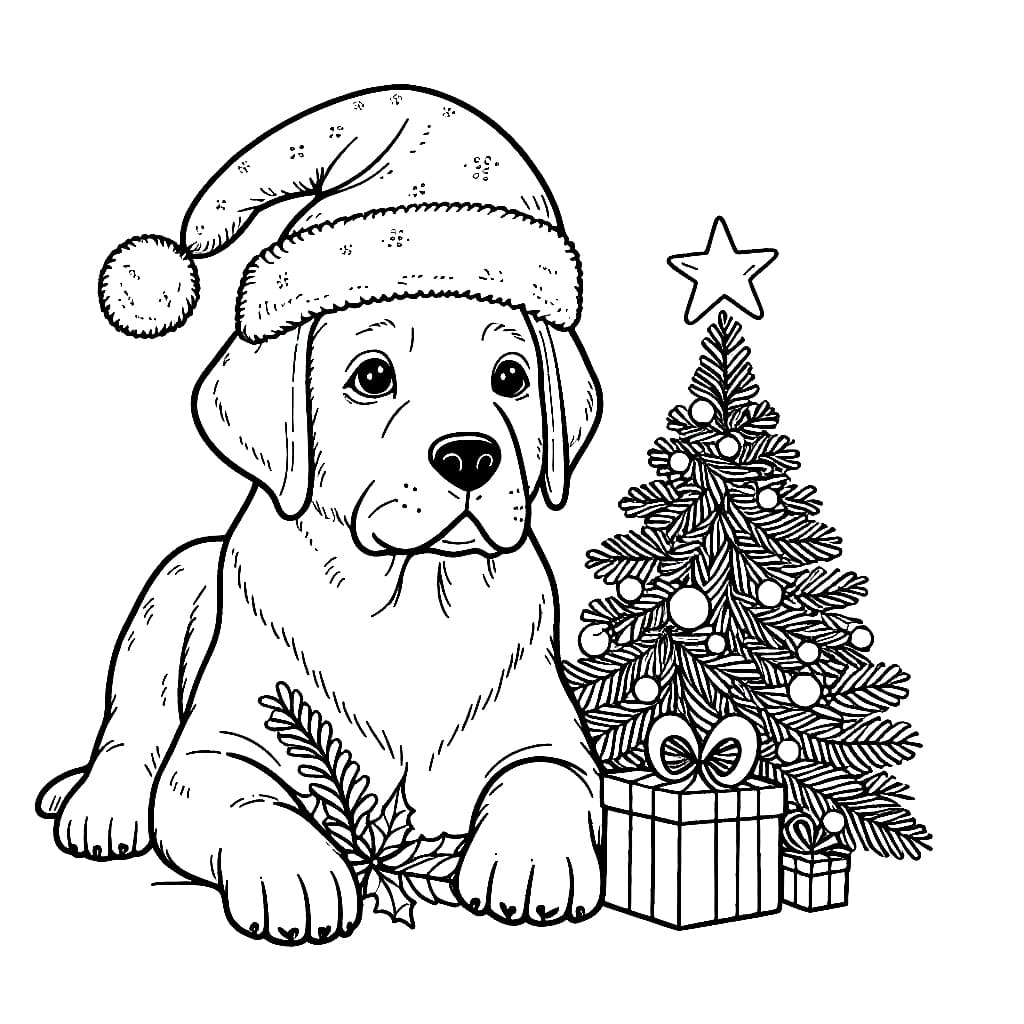 Labrador und Weihnachtsbaum