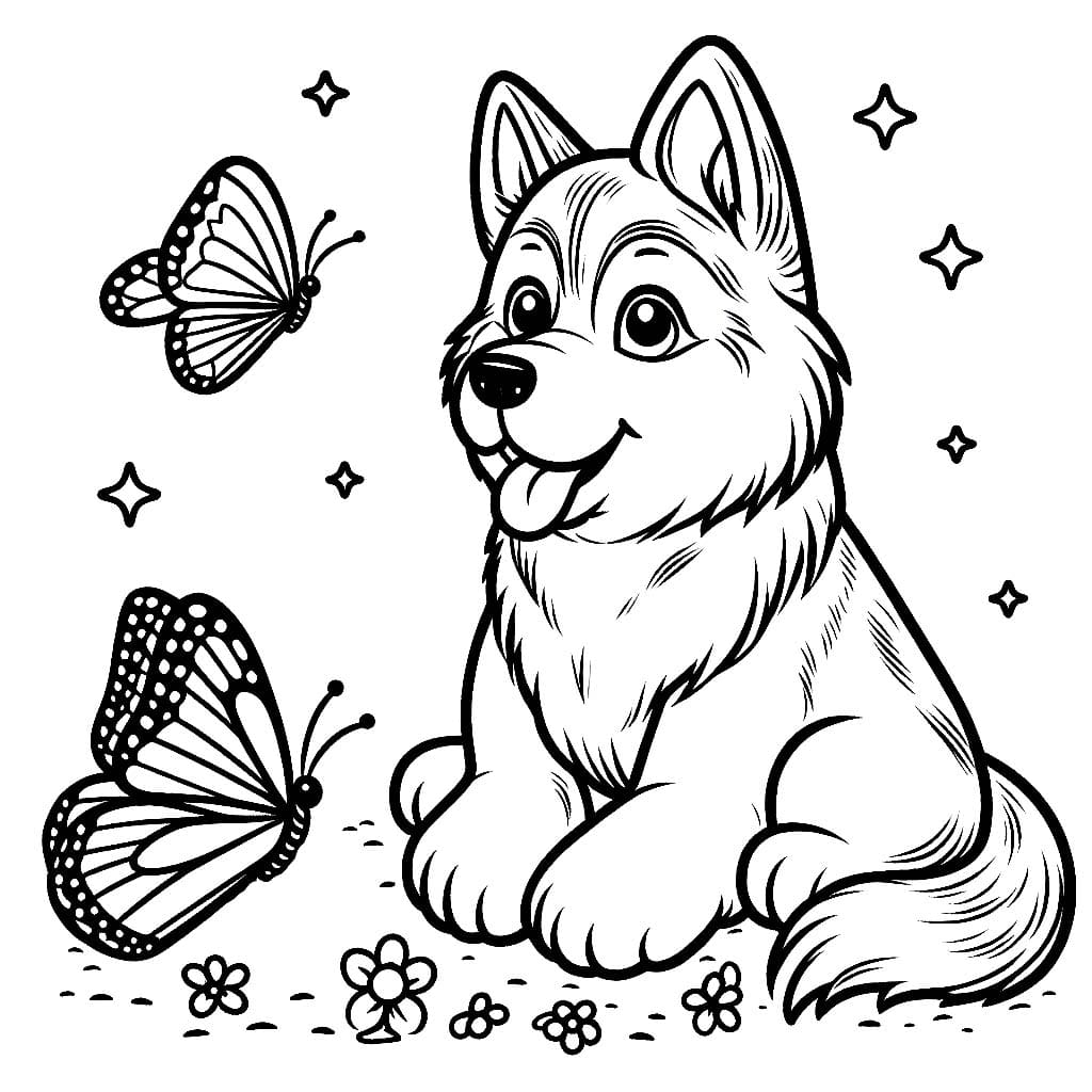 Husky und Schmetterling