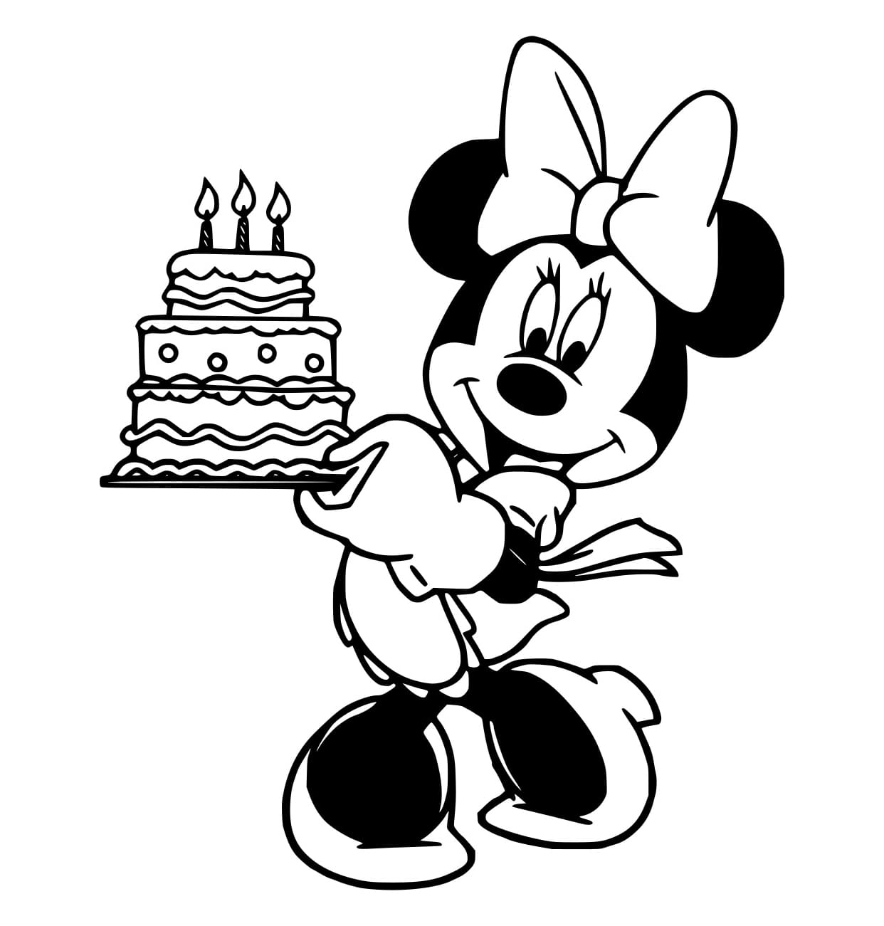 Minnie hält eine Geburtstagstorte
