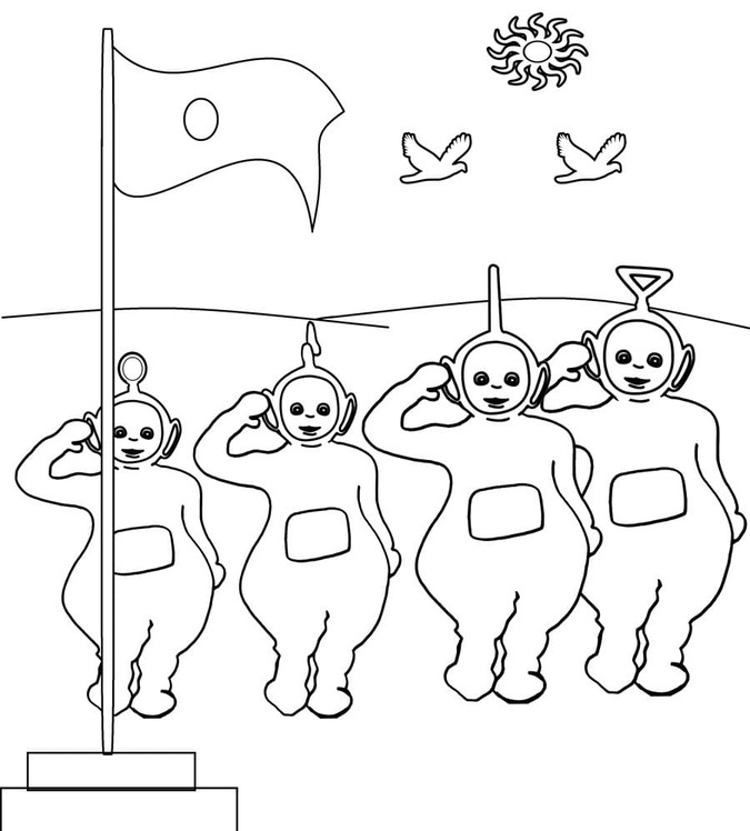 Zeichne Teletubbies mit Flagge