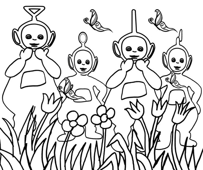 Zeichne Teletubbies und Blumen