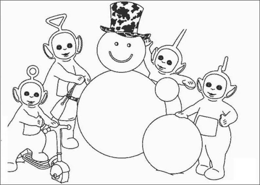 Zeichne die Teletubbies und Schneemann