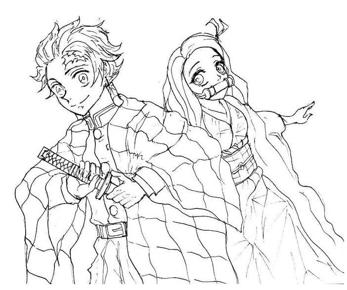 Zeichnen Nezuko und Bruder