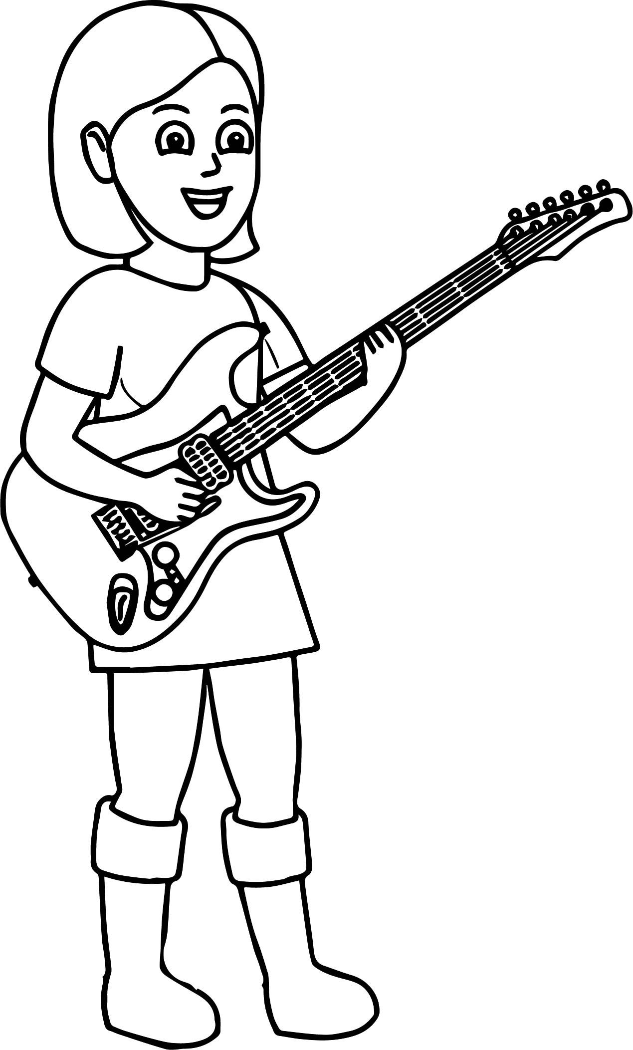 Little Girl Playing Guitar para colorir
