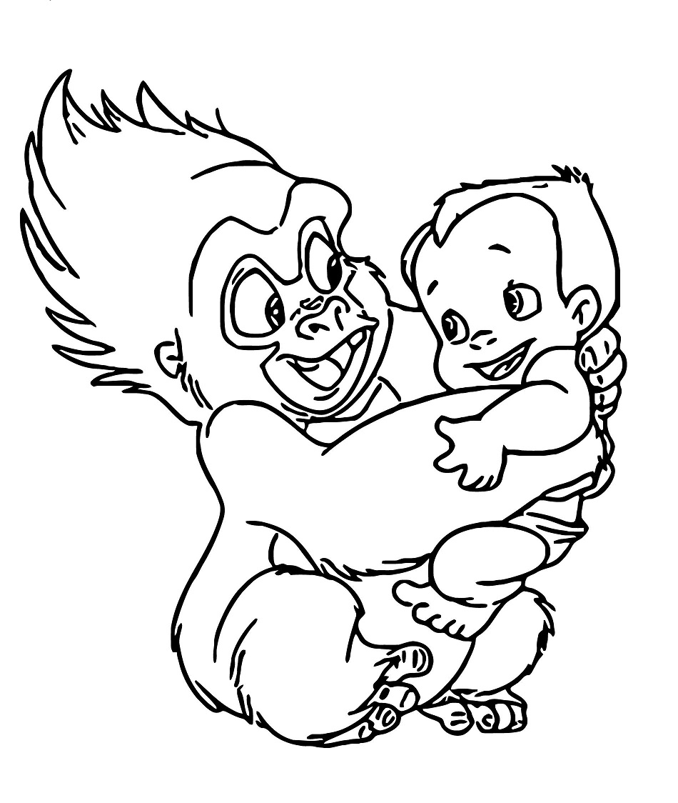 Terk Holding Baby Tarzan para colorir