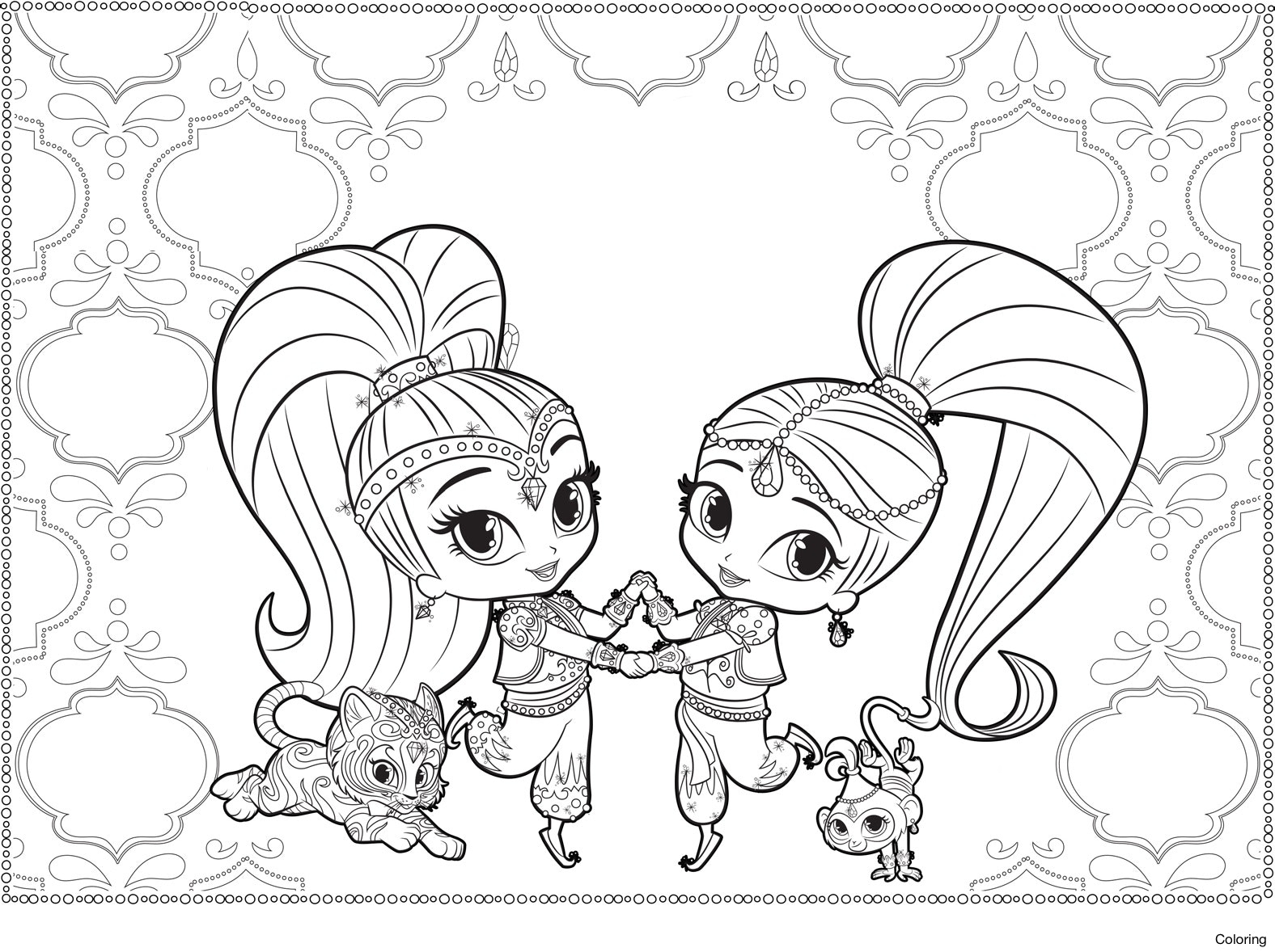 Shimmer And Shine Holding Hands para colorir
