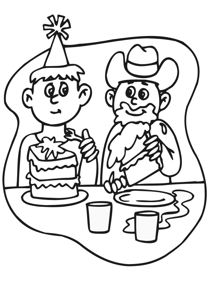 Dibujos de 2 Niños Con Pastel De Cumpleaños para colorear