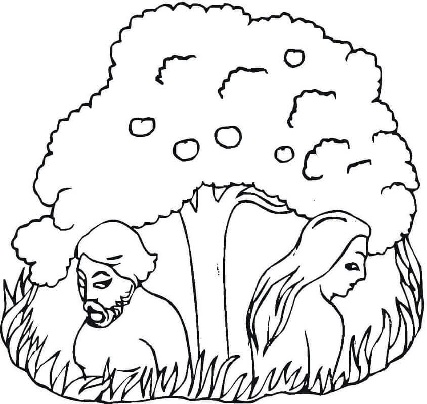 Dibujos de Adán y Eva bajo el árbol para colorear