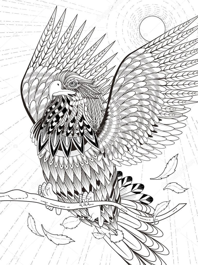 Dibujos de Águila Volando Mandala para colorear