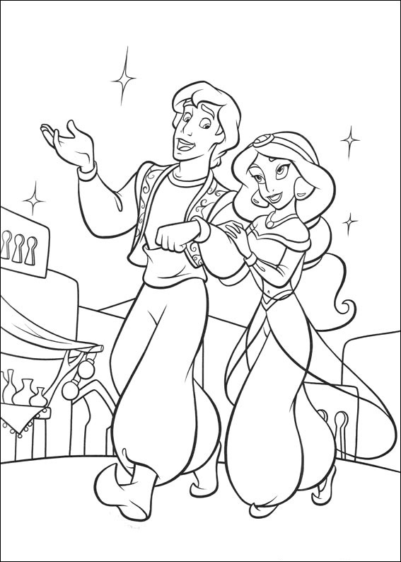 Aladdin Y Jazmín Caminando para colorir