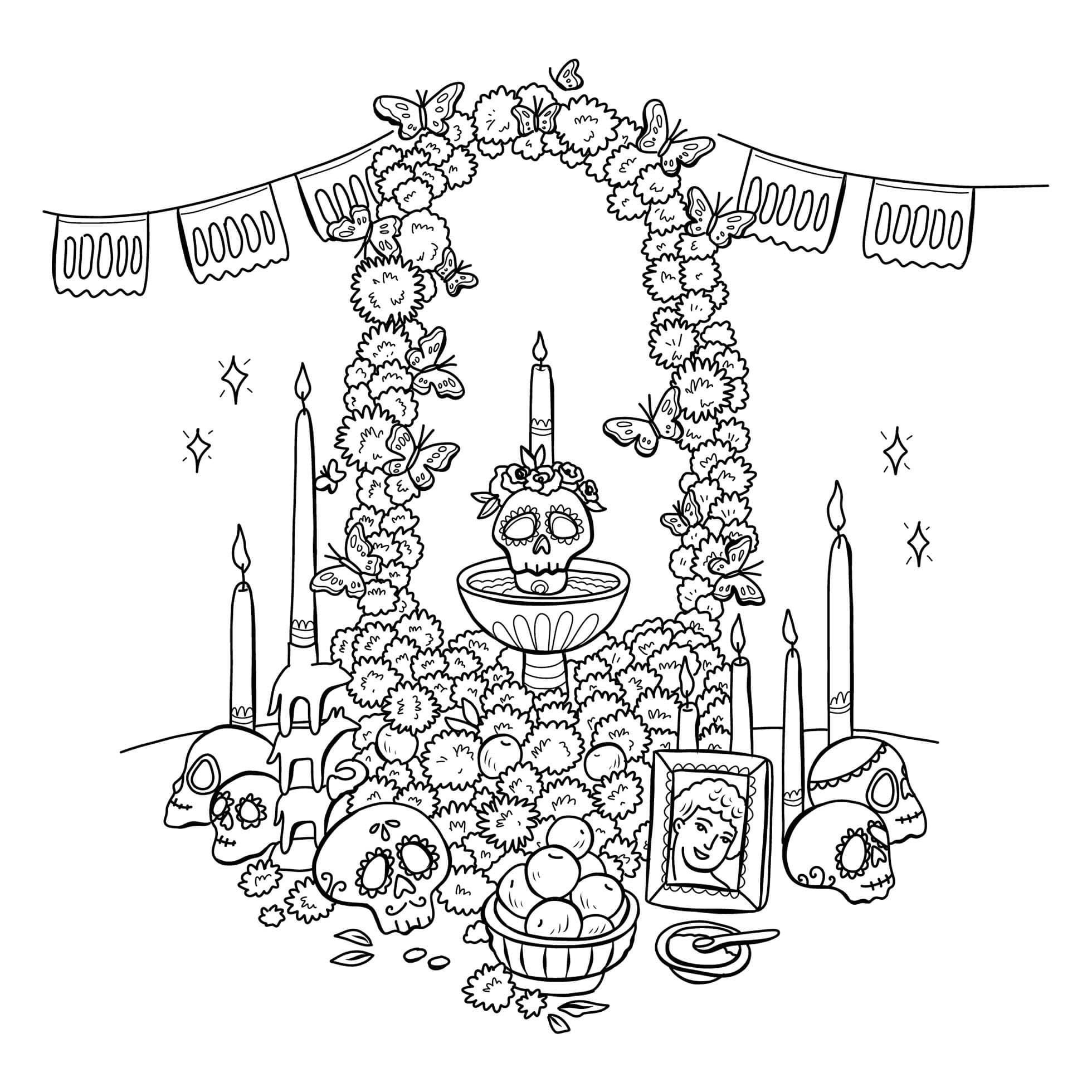 Dibujos de Altar de Muertos básico para colorear