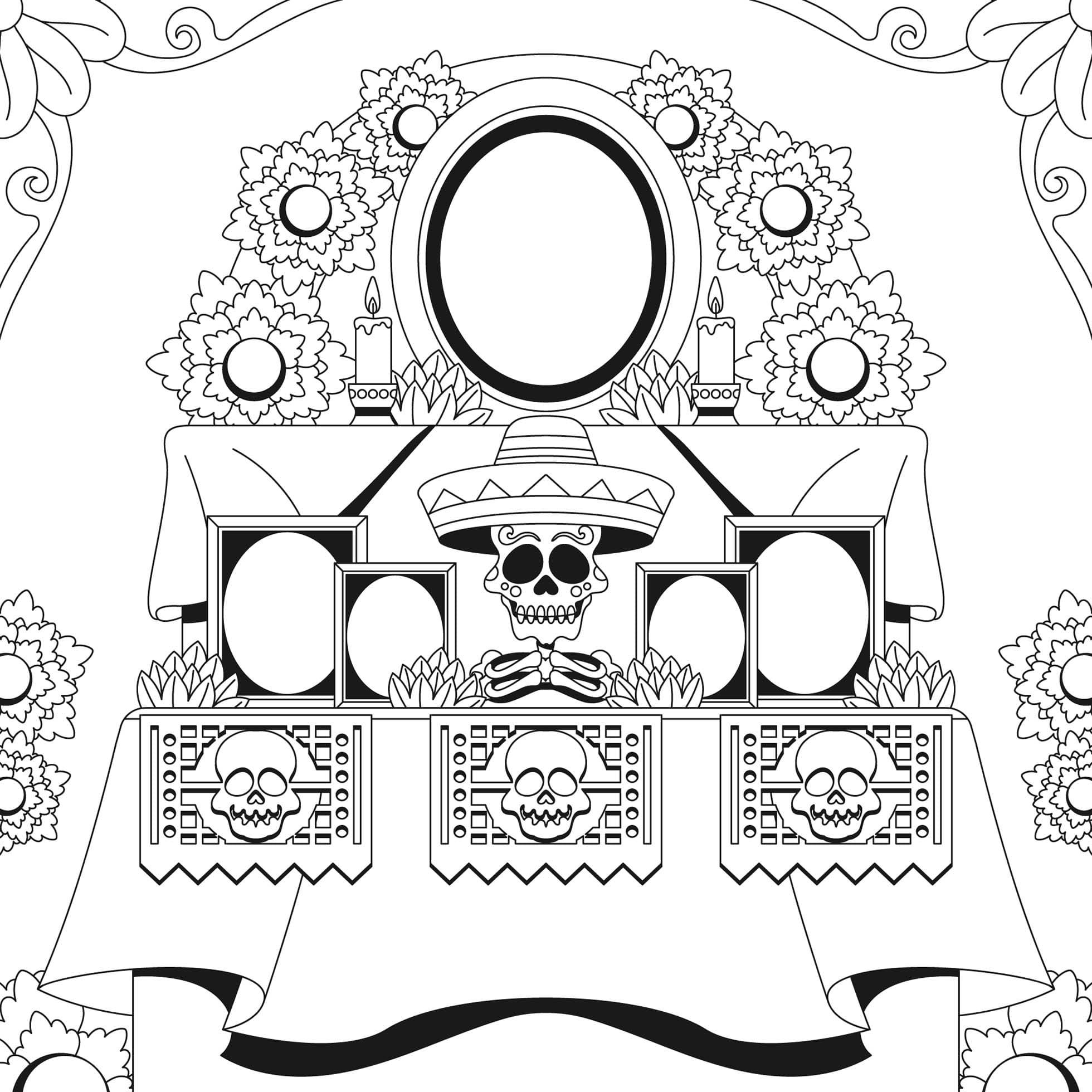 Dibujos de Altar de Muertos en niños para colorear