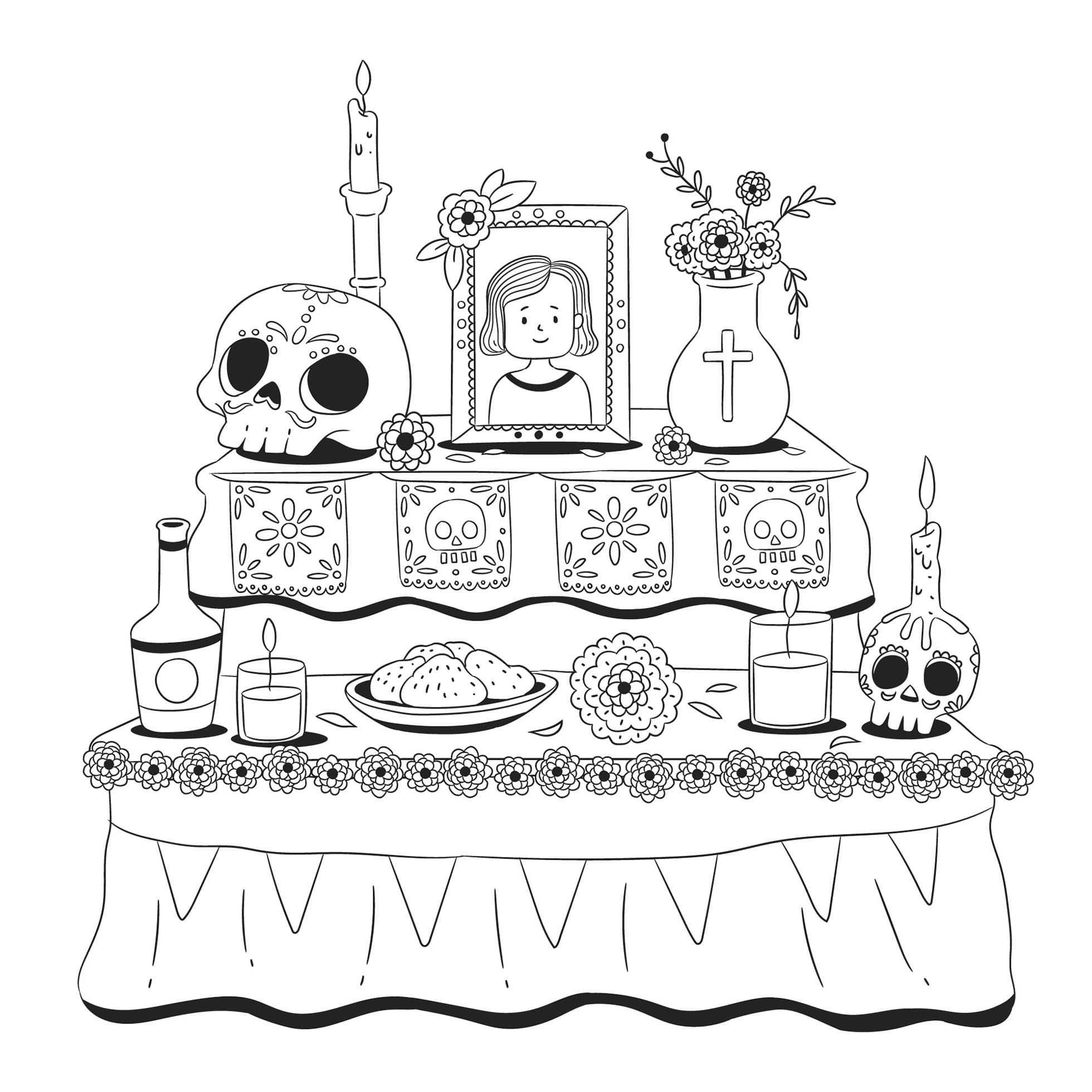 Dibujos de Altar de Muertos Gratis para niños para colorear