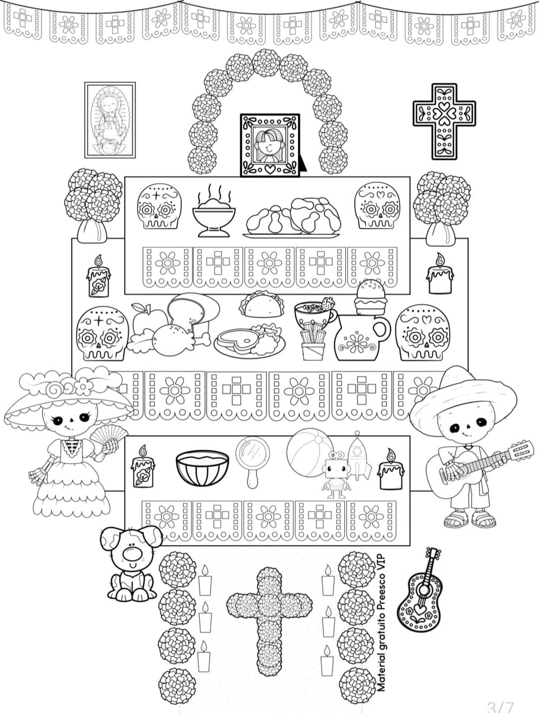 Dibujos de Altar de Muertos imprimible gratis para colorear