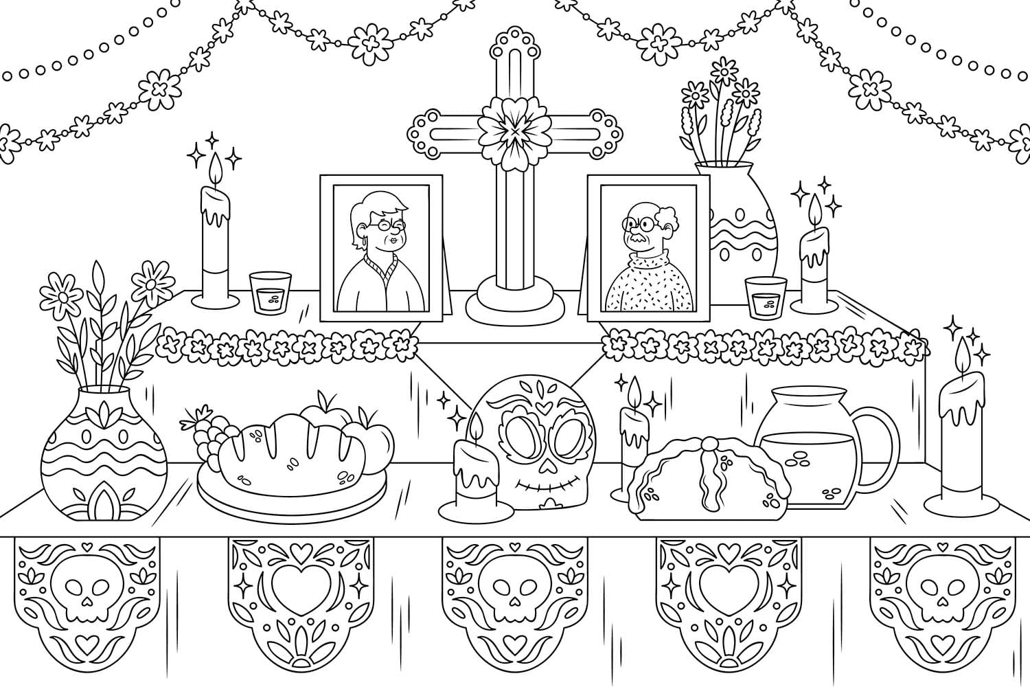 Dibujos de Altar de Muertos para niños para colorear