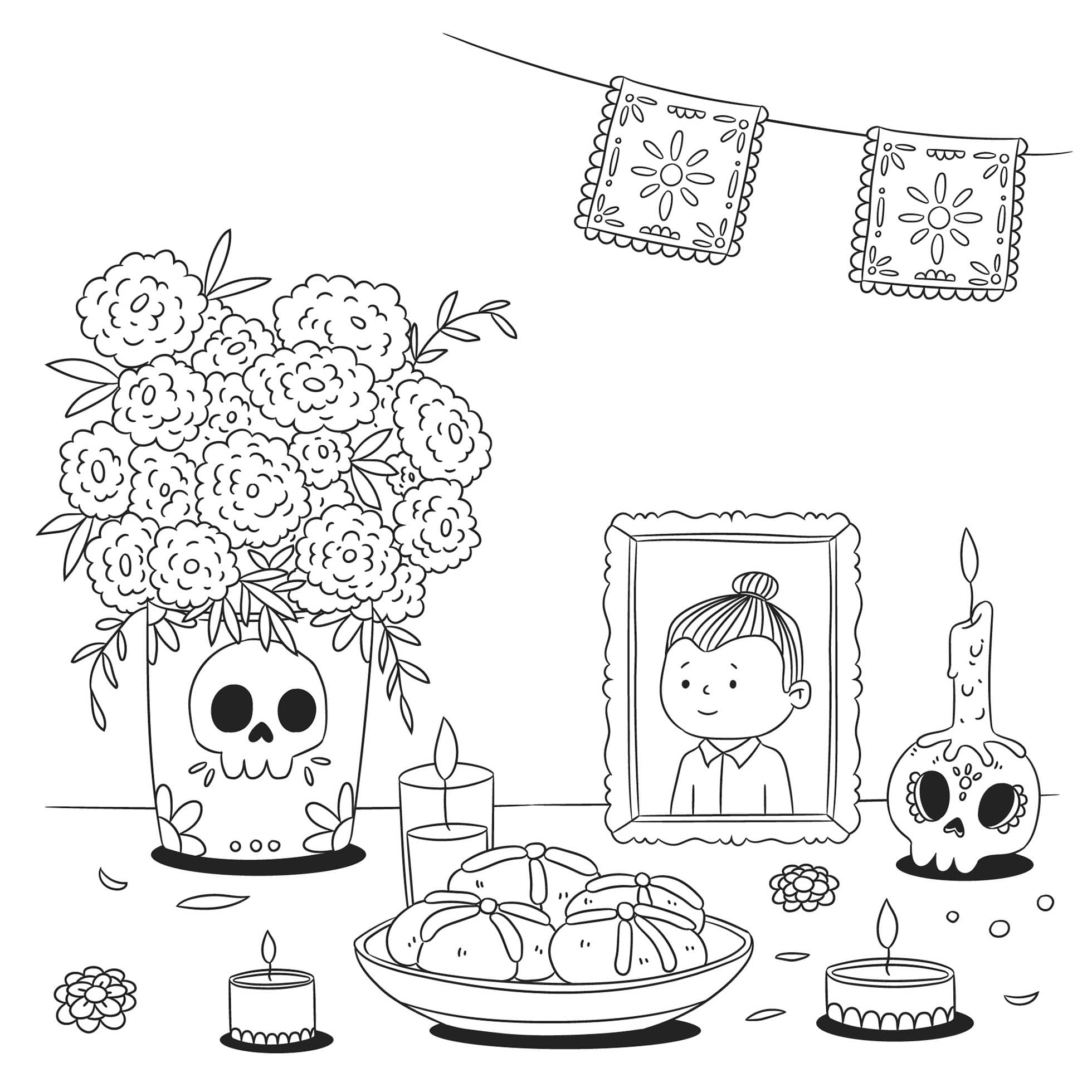 Dibujos de Altar de Muertos Sencillo para colorear
