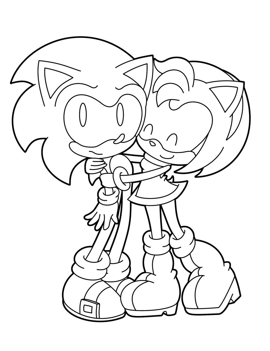 Dibujos de Amy Rose Abraza A Sonic para colorear