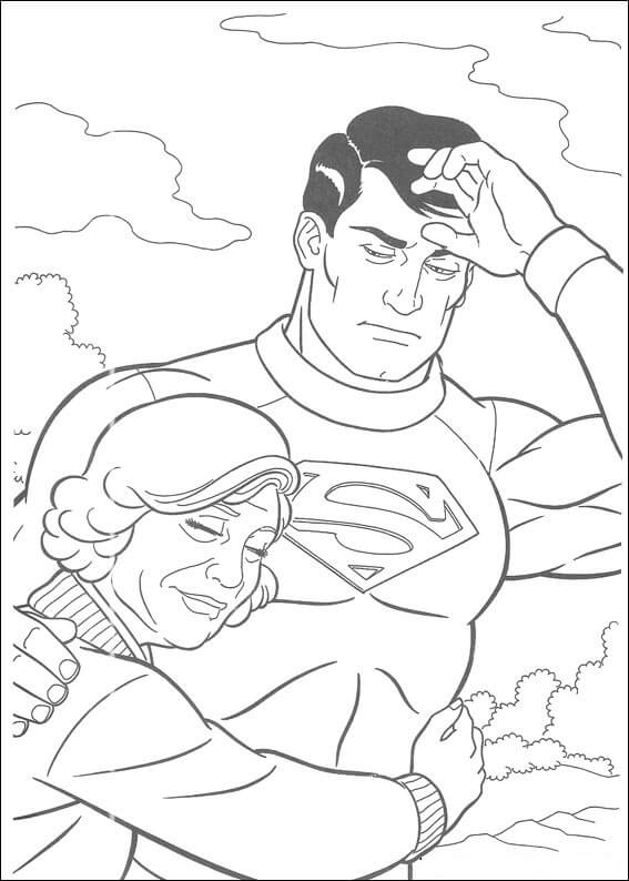 Anciana abrazando a Superman para colorir