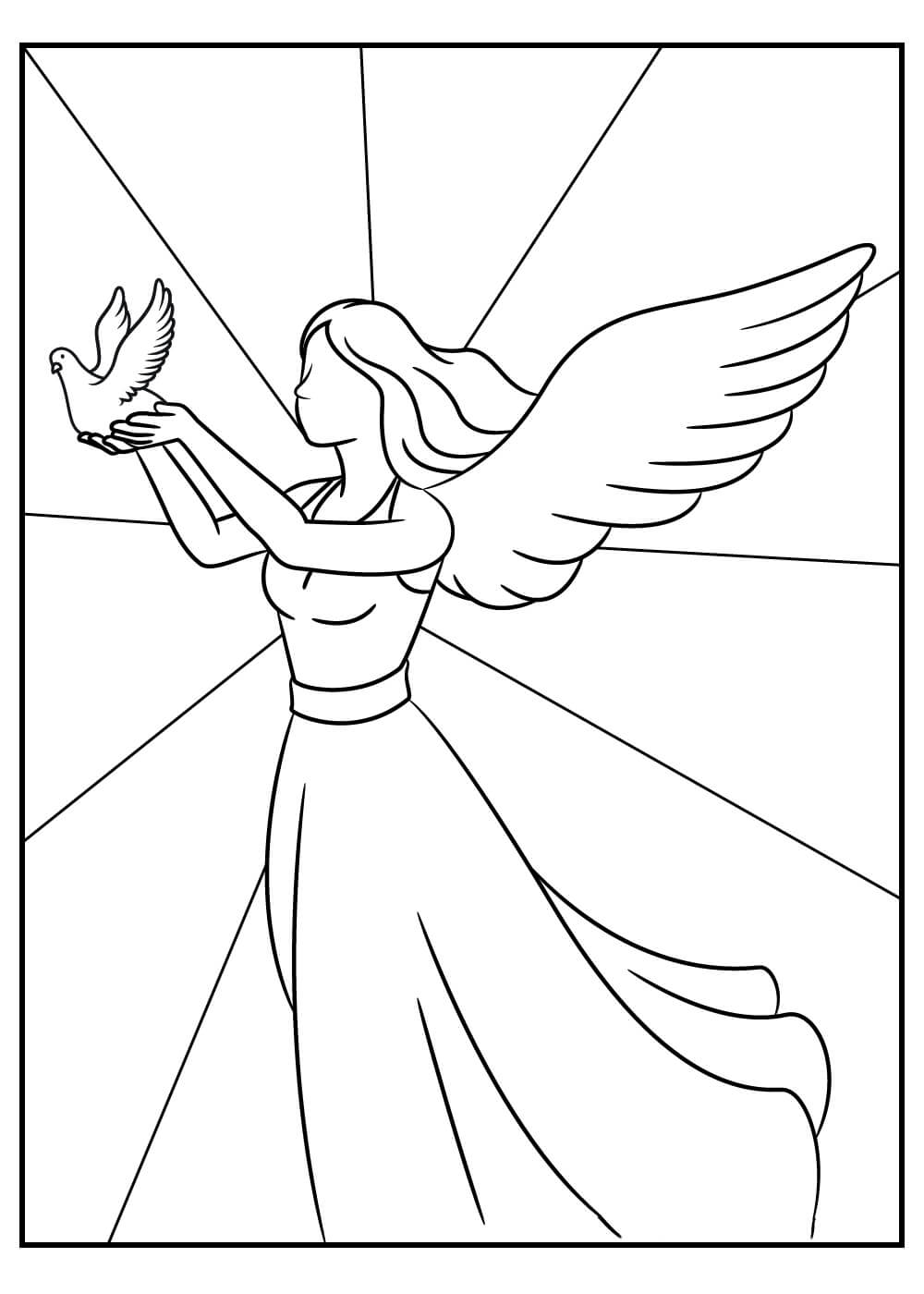 Dibujos de Ángel con Pájaro para colorear