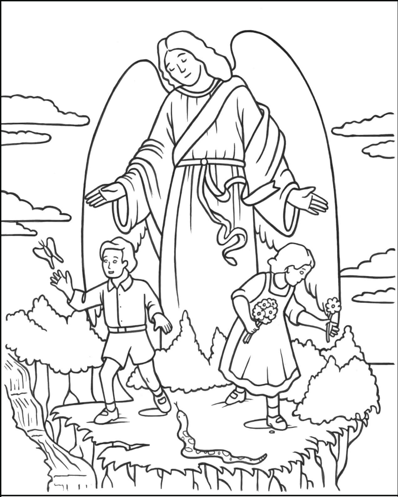 Ángel y dos Niños para colorir