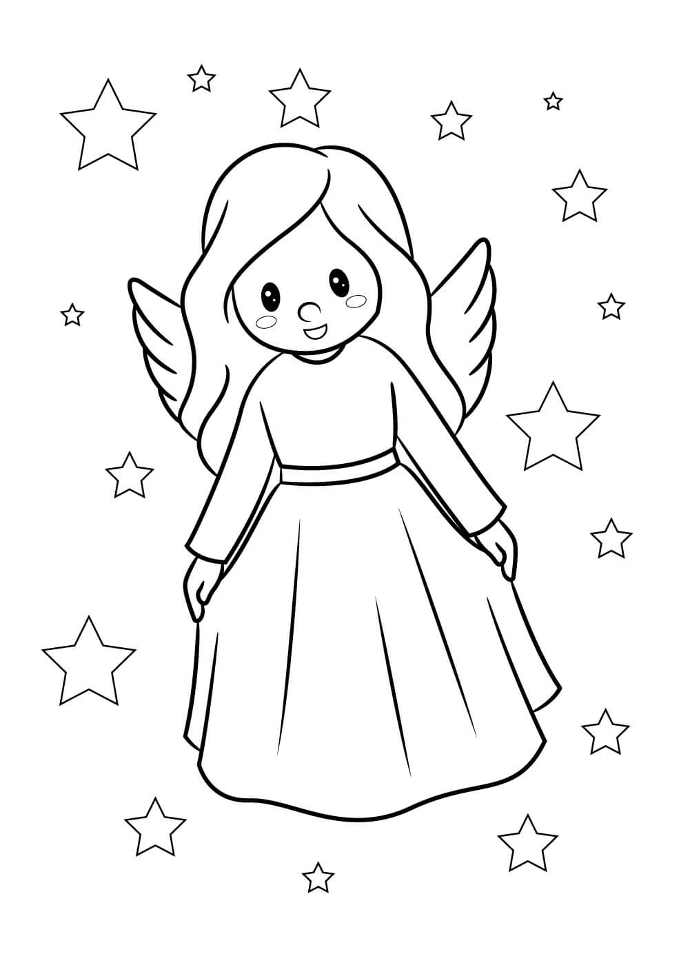 Dibujos de Angelito con Estrellas para colorear